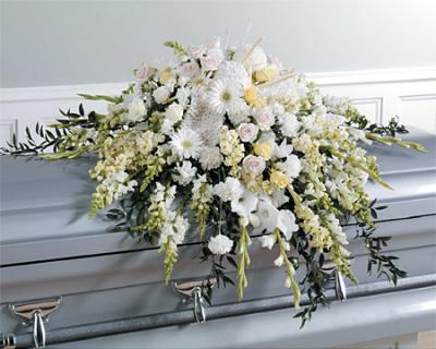 A ALL White Casket Spray/Snaps,Glads,Stock,Carns,Roses
