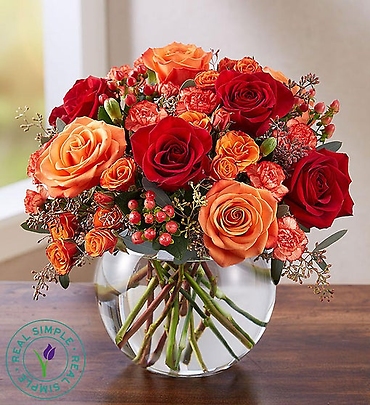 Fall Arrangement/Rose,Carns,Hypericum,Seeded Euc