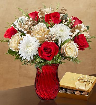 Christmas Elegance Bouquet/Rose,Hypericum,Mum/Candy Not Included