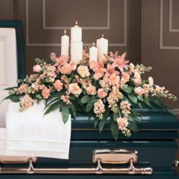 A Casket Spray/Stock,Lillies,Roses,Alstro and Candles