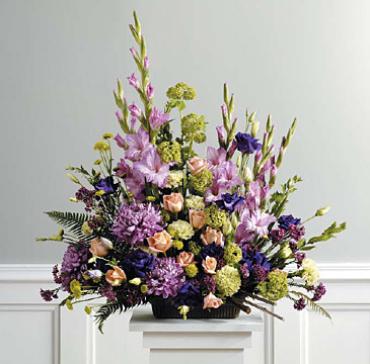 Purple, Peach and Green Arrangement/ Roses,Lisianthus,Football,