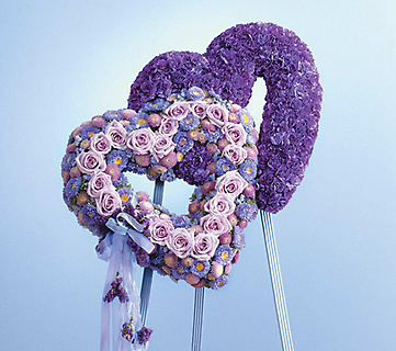Blue & Lavender Double Heart/Carns,Roses,Buttons,Statice
