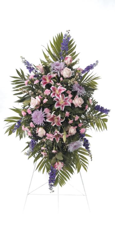 Lavender & Pink Standing Funeral Spray/Stargazers,Delph,Fuji,