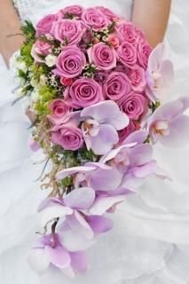Cascading Bridal Bouquet/Roses,Orchids,Astilba,Wax