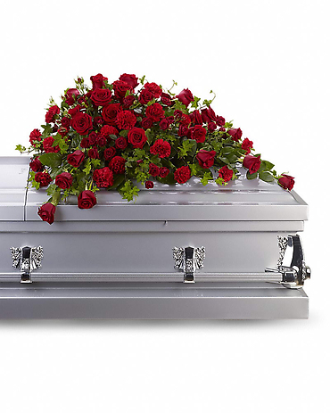 A Red Rose Reverence Casket spray/Roses,Carns