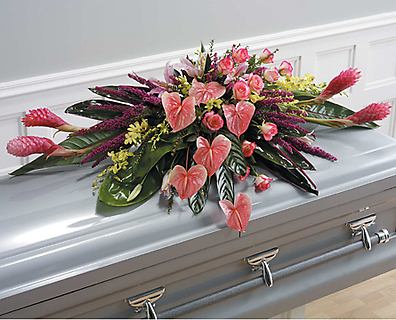 A Tropical Casket Spray/Ginger,Anthurium,Roses,Orchids,Lillies