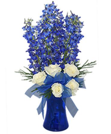 Brilliant Blue/Roses,Delphenium