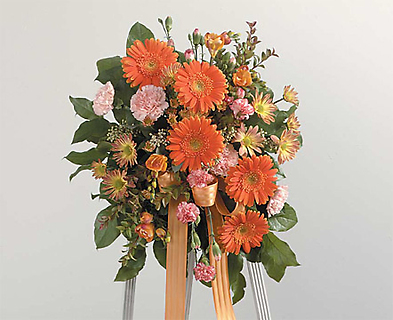 Small Peach and Orange Standing Spray/Gerbs,Carns,Freesia