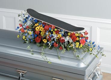 A Casket Spray/Skate Board,Roses,Carns,Delph,Alstroemeria,