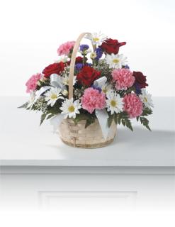 Bright Basket/Carns,Roses,Statice,Baby Breath,Daisies