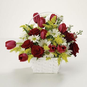 Bright Basket Of Joy/Tulips,Daisies,Roses,Solidego