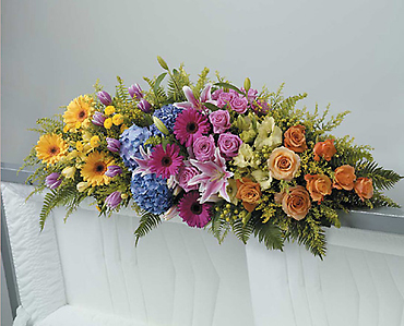 A Rainbow Full Couch Spray/Lillies,Hydrangea,Gerb,Roses,Tulips