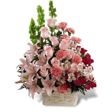 Funeral Basket/Lilly,Roses,Alstro,Bells Of Ireland,Carnations