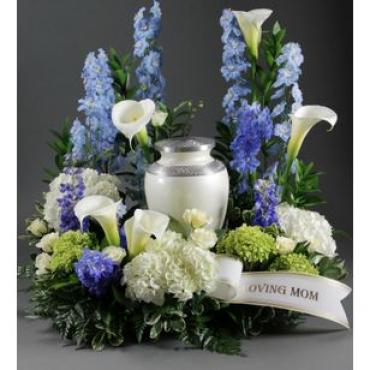 Urn Arrangement/Cali Lily,Delphinium,Hydrangea,Roses