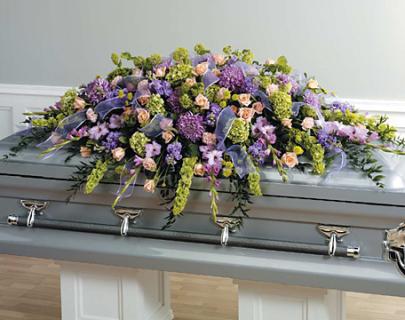 A Full Couch Casket Spray/Hydrangea,Glads,Viburnum,Stock,Carns