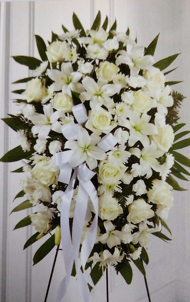 Beautiful Tribute Stand/Roses,Lillies,Poms,Carns