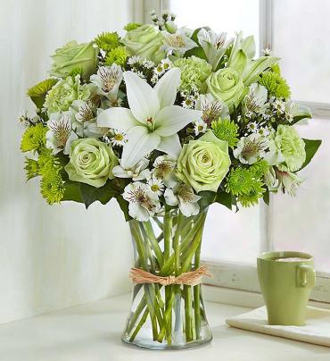 Serene Green/Lilies,Roses,Alstro,Buttons,Carns