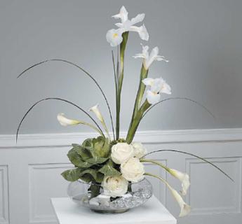Stylized White Arrangement/Iris,Rose,Calla Lilly
