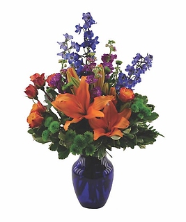 Blue Crush/Lilies,Stock,Roses,Buttons,Delphinium