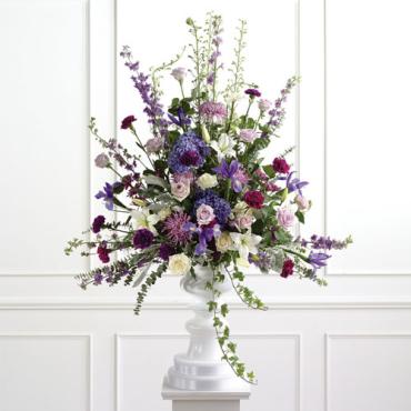 Pedestal Arrangement/Hydrangea,Carns,Larkspur,Lily,Fuji,Iris