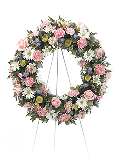 Pink/Peach Standing Wreath/Carns,Roses,Buttons
