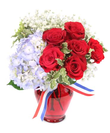 Glory Vase/Hydrangea,6 Roses,Baby Breath,Pitt