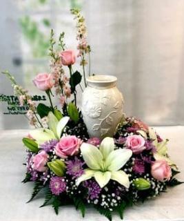 A Urn Arrangement/Roses,Lilies,Cushions,Larkspur