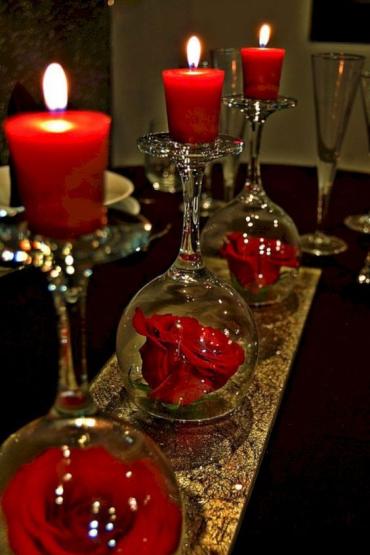 Center Piece/Glass,Candle,Rose