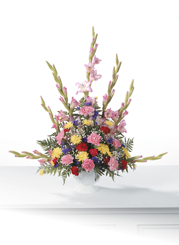 A Funeral Basket Spray/Glads,Carns,Mums,Baby Breath
