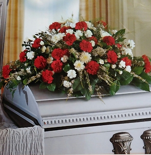 A Casket Spray/Carnations,Wax,Cushion Poms