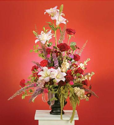 Red and Pink Arrangement/Lillies,Roses,Carns,
