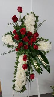 Beautiful Cross/White Carns and Red Roses