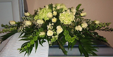 A Casket Spray/Hydrangea,Roses,Lilly,Bells of Ireland