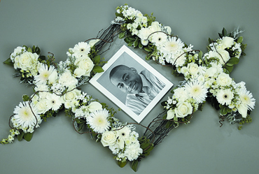 White Flowers Sympathy Tribute Frame/Calla Lillies,Roses,Carns