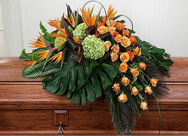 Casket At Peace/Bird of Paradise,Roses,Hydrangea