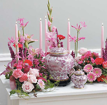 Pink Memorial Table with Candles/Roses,Lillies,Carns