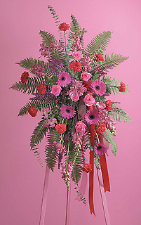 Fuschia and Red Standing Spray/Snaps,Gerbs,Carns,Roses,Alstro