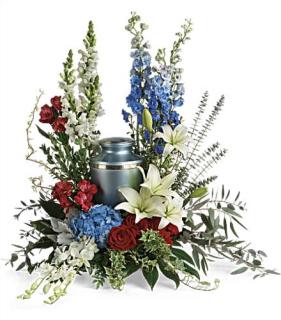 Urn Arrangement/Hydrangea,Delphinium,Roses,Snaps