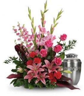 Urn Arrangement/Lilies,Roses,Glads,Larkspur