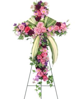 Standing Cross/Roses,Daisies, Carns,Stock,Tie leacves
