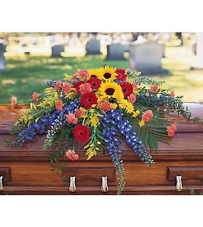 A Casket Spray/Delph,Gerbs,Sunflowers,Carnations